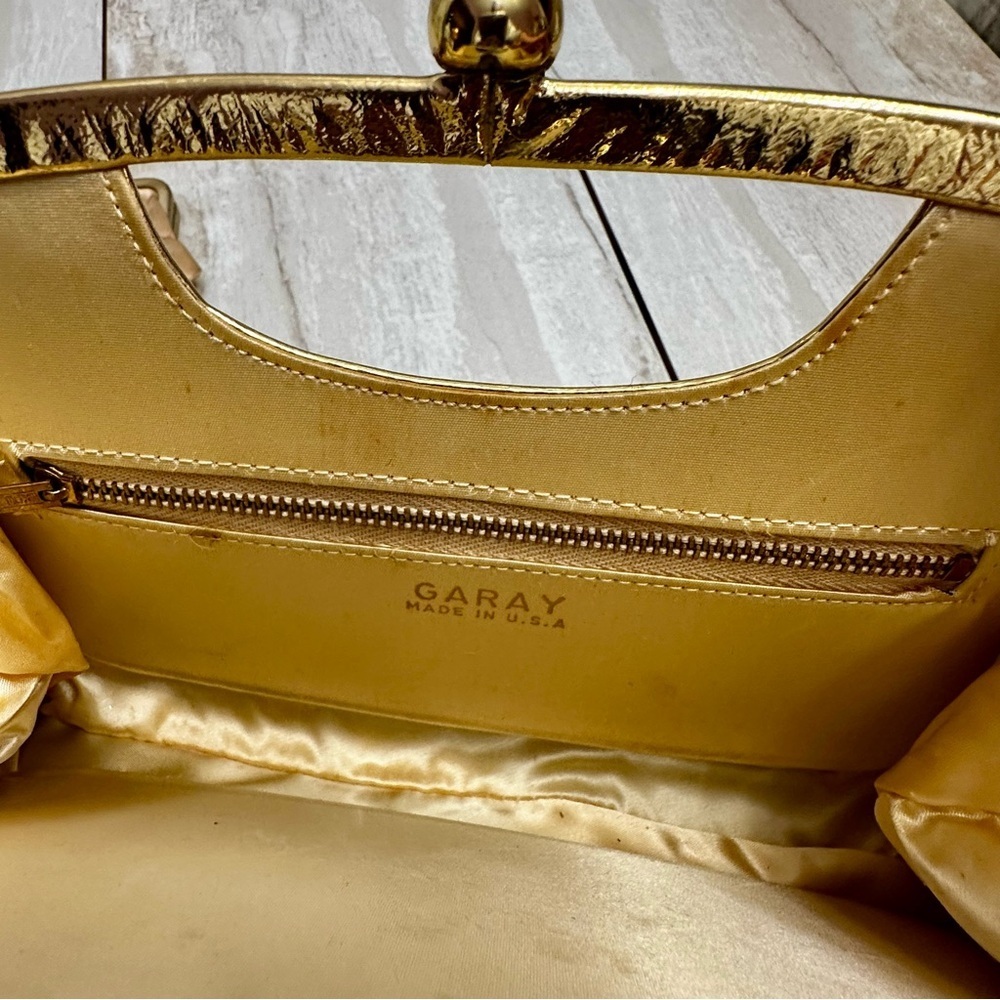 Glamorous Gold Leather Framed Kiss-lock 1940s Evening Party Old Hollywood Style - Picture 5 of 14